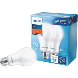 Philips A19 E26 (Medium) LED Bulb Soft White 100 Watt Equivalence 2 pk