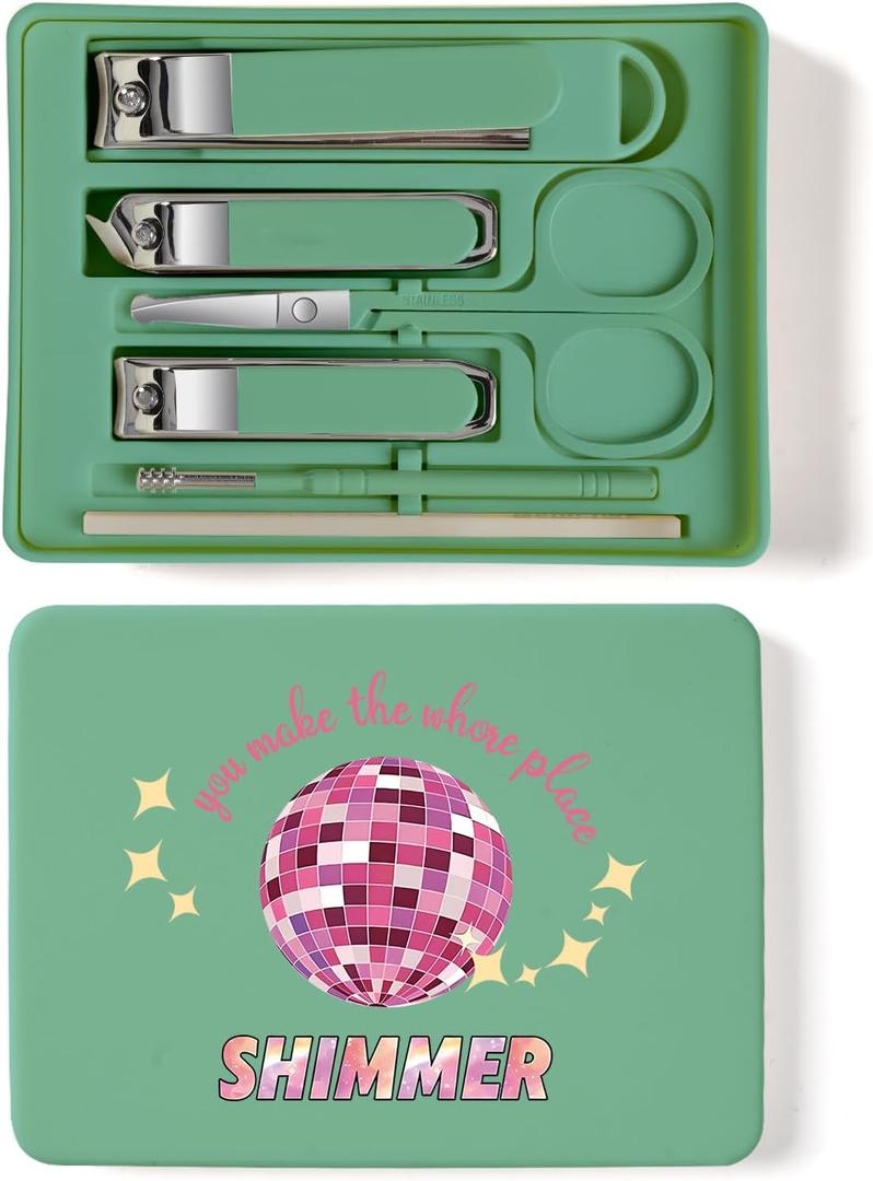 6-Piece Nail Clipper Set with Nail File, Tweezers and ingrown toenail Removal kit Travel Nail kit for Men and Women (Shimmer Green)