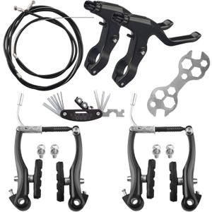 RAHQHD Complete Bike Brakes Set，Inner and Outer Callipers Cables Lever Kit, Universal Bike Front and Rear MTB Brake with Multi-Tool Wrenches Black