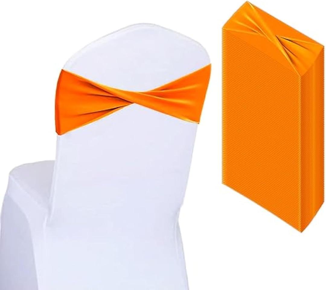 50 PCS Spandex Chair Sashes Bows Bands Slider Sashes Plain Bow Elastic Bands Ties Without Buckle for Wedding Graduation Banquet Events Decoration