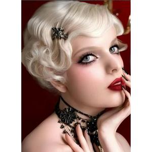 Short Blonde Finger Wave Wig for Women 1920s Curly Synthetic Flapper Wig Heat Resistant Side Part Vintage Cosplay Costume Hair Wigs (Finger Blonde)