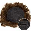 Women Short Human Hair Topper Closure Curly Wiglet Hairpiece Clip in Top Hairpiece Natural Weaving Hair Replacement for Thinning Hair 13x14cm(Light Brown 6")
