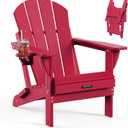 MUCHENGHY Folding Adirondack Chairs, Patio Chairs, Lawn Chairs, Outdoor Chairs, Adirondack Chair Plastic, Fire Pit Chairs, Weather Resistant with Cup Holder for Deck, Backyard, Garden(Red), 32.9D x 29.4W x 35.8H in