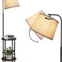 DEWENWILS Floor Lamp with Table Attached, Farmhouse Narrow Nightstand, Wooden End Side Table Floor Lamp, Adjustable Reading Lamp for Bedroom, Living Room, Office, Kids Room