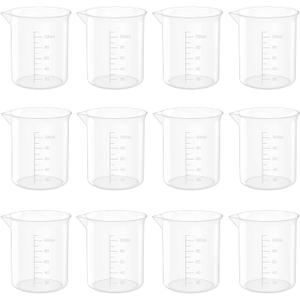 12 Pcs 3.4 Oz Transparent Lab Measuring Cup, 100ml Plastic Beaker Cups, for Science Experiment, Liquid Measuring