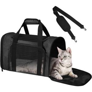 Cat Carrier Soft for Pets Up to 25 Lbs, Cat Travel Bag Soft-Sided with Padded Shoulder Strap, Pet Dog Carriers for Small Dogs Travel Puppy Carry Airline Approved, Black