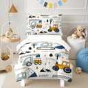 Toddler Bedding Set for Boys - 4-Piece Truck Bedding Comforter Set for Kids, Soft Comfort Construction Vehicle Bedding Includes Flat Sheet, Fitted Sheet, Comforter, Pillowcase, 1 Comforter 42"x57", 1 Pillowcase 19"x27", 1 Fitted Sheet 28"x52", 1 Flat Sheet 45"x60"