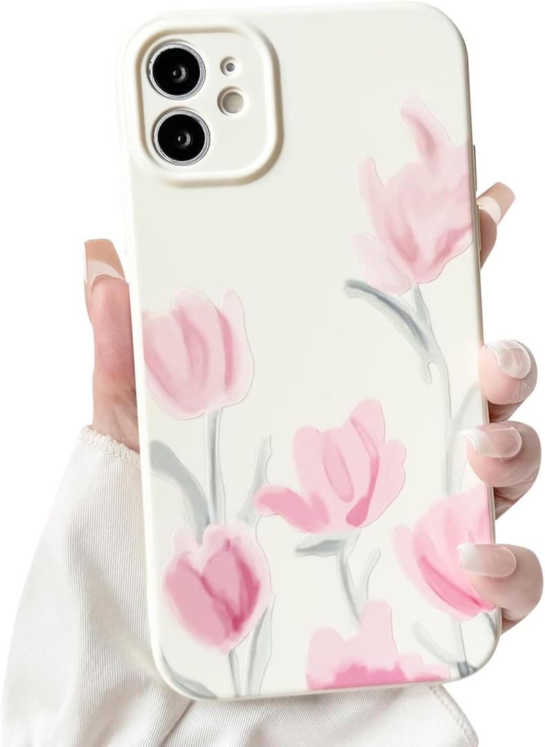3 x NITITOP Compatible with iPhone 11 Case Cute Flower Floral Tulip Pattern for Women Girls Trendy Slim Fit TPU Bumper Silicone Shockproof Full Camera Protection Cover - Pink