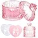 Tioncy 3 Pcs Large Body Powder Puff and Container Powder Container with Puff Powder Puff Crystal Container Soft Washable Reusable Velour Face Body Glitter Powder Puff Wet Dry Makeup(Pink, Crown)