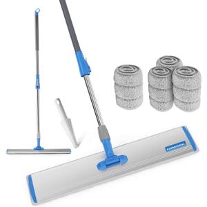 Microfiber Wet Mops 24 in Heavy Duty Flat Floor Mop Adjustable Handle with 4 Washable Mop Clothes