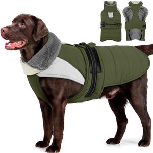 MIGOHI Dog Winter Coat - Reflective Medium Dog Snow Jacket with Thick Turtleneck,Windproof Pet Fleece Vest, Cold Weather Coat for Medium Dogs, Snowproof for Hiking,Camping, L,Army Green