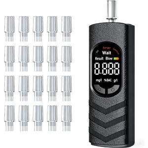 Breathalyzer Alcohol Tester, USB-C Rechargeable Breath Alcohol Tester with Color LCD Display, Semiconductor Sensor, 20 Mouthpieces, Portable Pocket Device for Home, Parties, Car Safety Checks (Black)