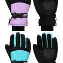 SATINIOR 2 Pairs Kids Waterproof Winter Snow Gloves Ski Gloves for Boy Girl Outdoor Warm Thickening Snowboard(Light Purple, Cyan,8-12 Years)