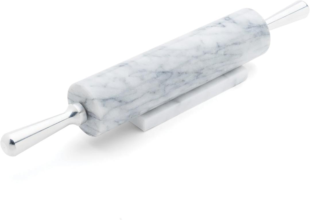 Fox Run 8648 Marble Rolling Pin and Base with Aluminum Handles, 2.5 x 17.5 x 3 inches, White