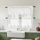 Anmao Non-See-Through Valance Kitchen Curtains 24 Inch Length 2 Panels Set, Off White Privacy Light Filtering Semi Sheer Over Sink Short Cafe Curtain Tiers for Small Windows, 25W x 24L, Ivory White