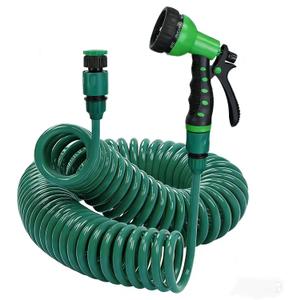Retractable Garden Hose 66 FT, EVA Flexible Curly Water Pipes with 7-Pattern Spray Nozzle for Boat, Greenhouse, Yard, Patio, Green