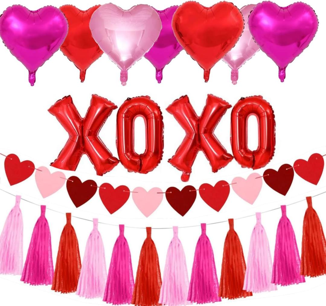 16 Inch XOXO LOVE Letters Pink Red Foil Balloons (XOXOLOVE) (RED XOXO-Multi-Color-Heart)