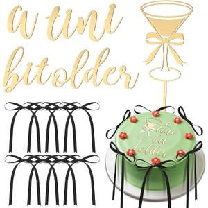 Chunful 17 Pcs a Tini Bit Older Cake Topper with Ribbons Bowknot Espresso Martini Cake Topper for a Tini Bit Older Birthday Espresso Martini Birthday Tiny Bar Bachelorette Bridal Shower Party Supplies