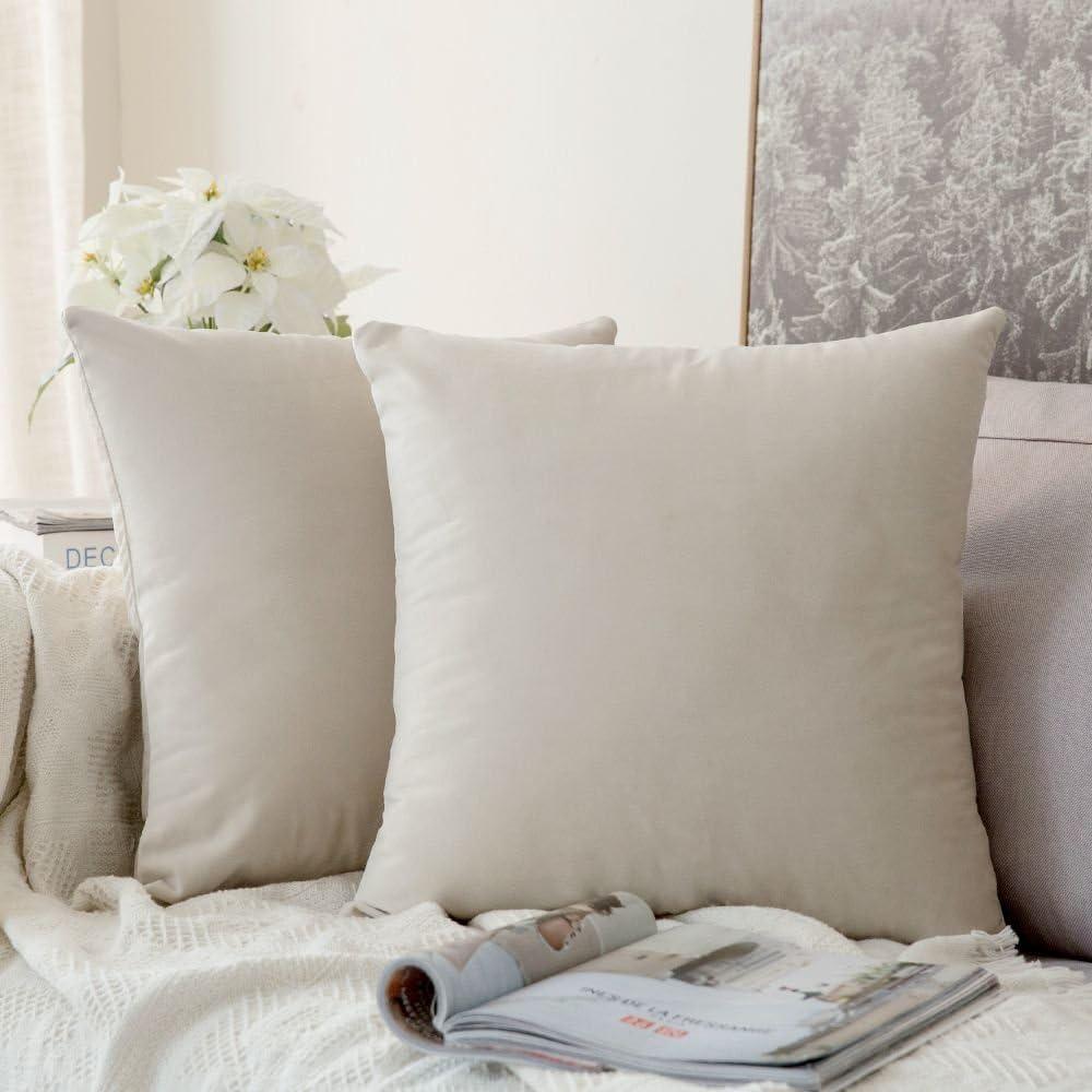 MIULEE Pack of 2 Velvet Soft Solid Decorative Square Throw Pillow Covers Set Christmas Cushion Cases Pillowcases for Spring Couch Sofa Bedroom Car 18x18 inch 45x45cm (Cream White)