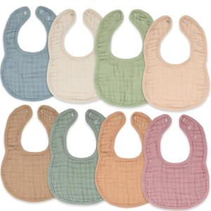 Comfy Cubs Muslin Bibs for Babies, Pack of 8 - Soft and Highly Absorbent, Feeding, Drool and Teething Bib, Adjustable Snaps - Stylish & Colorful Unisex Designs, Giftable Set - Multicolor