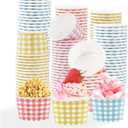 120 Pcs Gingham Ice Cream Cups 12 oz Disposable Easter Paper Cups Pastel Gingham Party Cup Bulk Blue Purple Yellow Red Snack Bowls for Easter Holiday Birthday Picnic BBQ Wedding Tea Party Supplies
