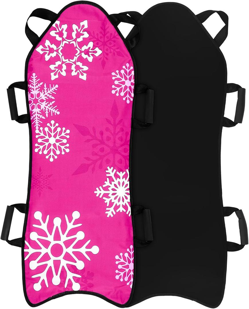 45"18" Foldable Winter Snow Sled Portable Strong and Durable, Sturdy Fabric Stitchin Handles with Steering for Adult Teen Winter Outdoor Sports Fun (Pink)