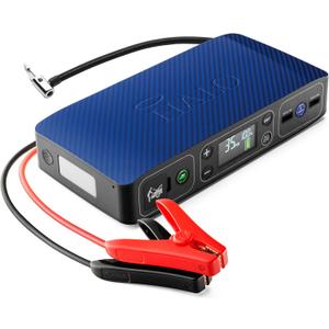 HALO Bolt Air 58830 Portable Car Battery Jump Starter | 100 PSI Air Compressor, 58.8Wh USB Power Bank, Emergency Floodlight & Charger, Jumps Cars SUVs & Trucks, Inflates Tires, TSA Approved  Blue