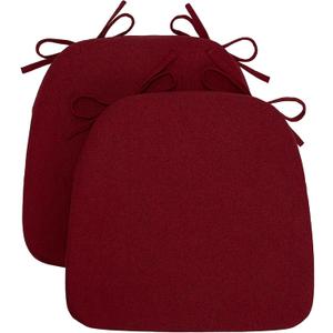 Sunsleek Chair Cushions for Dining Chairs, D-Shaped Seat Cushions with Removable Washable Cover and Ties, Chair Pads for Kitchen, Indoor Dining Room, Patio Chairs, 17'' x 16'', Set of 2, Red