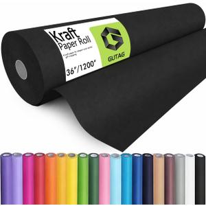 GUTAG 36" x 1200" (100') Kraft Paper Roll for Craft Bulletin Board Paper Art Table Covering Crafting Gift Wrapping Bouquet Packing Parcel 70GSM 50LB (Black, 36x1200)