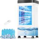 Windowless Air Conditioner, Swamp Cooler w/ 1.6Gal Tank, 20H Continuous Cooling, Evaporative Air Cooler 4 w/Modes & 3 Speeds, Remote Control, 7H Timer, 4 Ice Packs, Portable AC Unit for Indoor