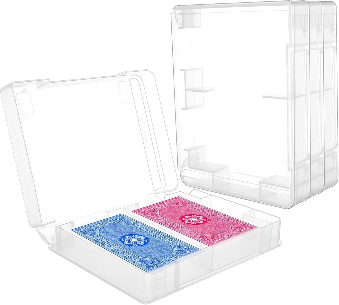 4 PCS Plastic Playing Cards Boxes, Snaps Closed Empty Plastic Storage Box, 2 Decks Playing Card Case, Playing card Storage Clear Business Trading Card Case for 3.4x2.2inches Cards