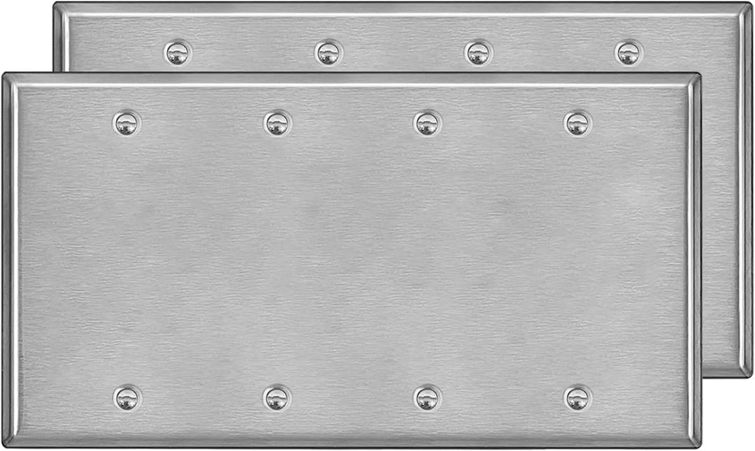 [2 Pack] BESTTEN 4-Gang Blank Metal Wall Plate with hite or Clear Plastic Film, Corrosion-Resistant No Device Stainless Steel Outlet Cover, Standard Size, Color Matched Screws Included