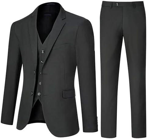 TweedLad Men's Slim Fit 3 Piece Suit Set, Two Button Solid Blazer Jacket with Multi-Functional Pockets for Business/Party XL