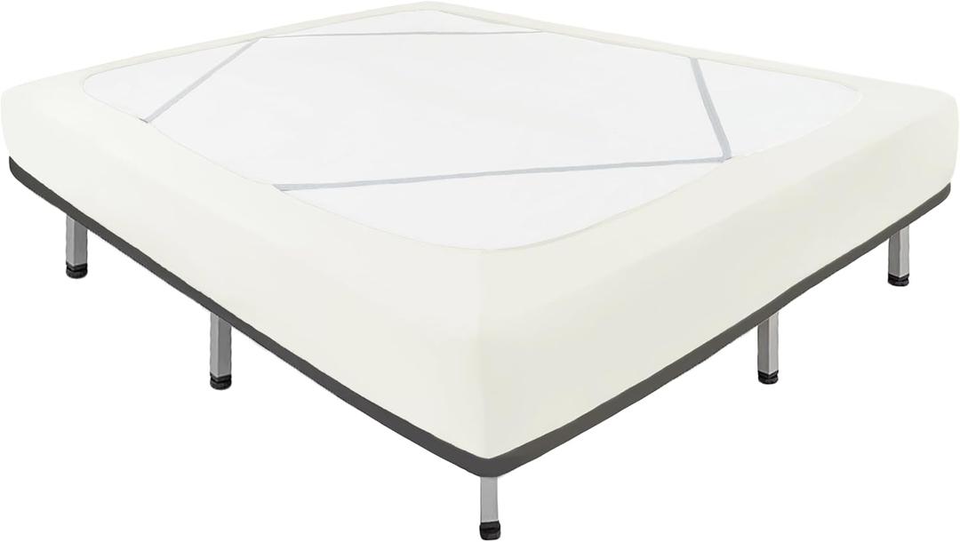 Biscaynebay Decorative Box Spring Cover Queen Size, Ivory Luxurious Jersey Knitting Stretchy Wrap Around 4 Sides Bed Skirt for Home/Hotels, Easy Fit Wrinkle Free Machine Washable