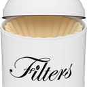 Coffee Filter Holder, White Basket Coffee Filter Storage with Lid, Round CoffeeFilter Container for Counter, Rustic Farmhouse Coffee Bar Accessories Decor (White)