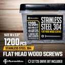 #10x2-1/2 Stainless Steel Deck Screws, 304 Grade, 1200 PCS, T25 Star Drive Bit, Ideal for Outdoor Wood Projects, Fences, Benches, Picnic Tables, and Decks, Bulk Box