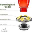 Jealoeur Hummingbird Feeder for Outdoors Hanging, 18 OZ Humming Birds Feeders with 6 Bee Guard Feeding Ports & Built-in Ant Moat, Easy to Clean, Durable Outdoor Garden Decor (Red 1 Pack-C)