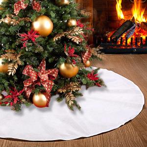 48 inch Plain White Christmas Tree Skirt Large Double Layers Soft Burlap Tree Skirt for Merry Christmas Party Traditional Christmas Tree Decorations