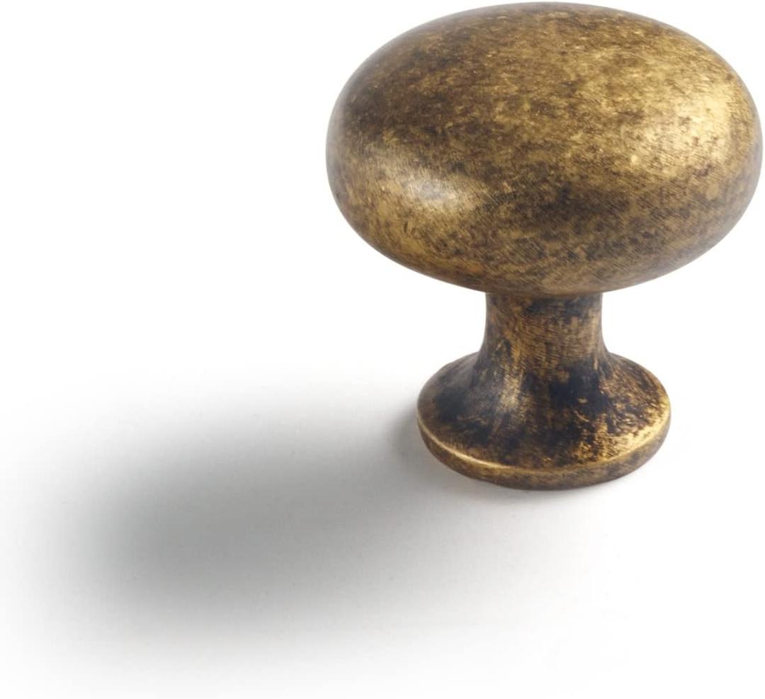 Goo-Ki Vintage Retro Antique Brass Zinc Alloy Cabinet Knob - Single Hole Center Affordable Luxury Cabinet Pull Hardware for Bedroom, Kitchen, 6 Pack (1.18 inches)