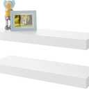BAMEOS Floating Shelves, White Wall Mounted Wooden Shelves with Invisible Brackets Set of 2, Hanging Wall Shelves Decoration for Bedroom, Bathroom, Living Room and Kitchen (16x6)