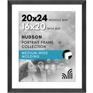 Americanflat 20x24 Picture Frame with Polished Plexiglass - Use as 16x20 Frame with Mat or Display 20x24 Photo Without Mat - Hudson Collection - Wide Picture Frames for Wall Display - Black