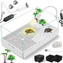 MoonOrange Large Turtle Tank Kit(Tank + Light + Water Pump), Acrylic Turtle Tank Starter Kit with Upgrade Rain Shower Head, Adjustable 5W Water Pump, Higher Fences and Multi-Function Area. (L-Kit)