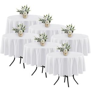 Fitable 6 Pack White Round Table Clothes - 70 Inches in Diameter - Stain Resistant and Washable Tablecloths, Polyester Fabric Table Covers for Wedding, Party, Banquet, Gathering