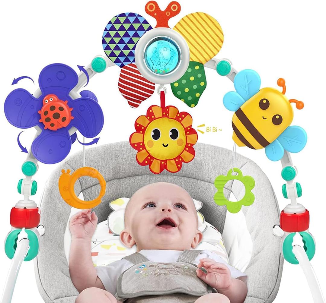 Baby Stroller Arch Toy: Infant Crib Bassinet Toys Adjustable Hanging Activity Arch with Play Accessories, Sensory Travel Car Seat Toys for Toddler Boy Girl 0-6 6-12 12-18 Months (Butterfly)