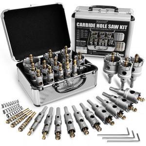 22PCS Carbide Hole Saw Kit for Metal - Heavy Duty TCT Hole Cutter Drill Bits Set with Titanium Pilot & 3 L-Wrench, for Stainless Steel,Iron,Aluminum,Metal