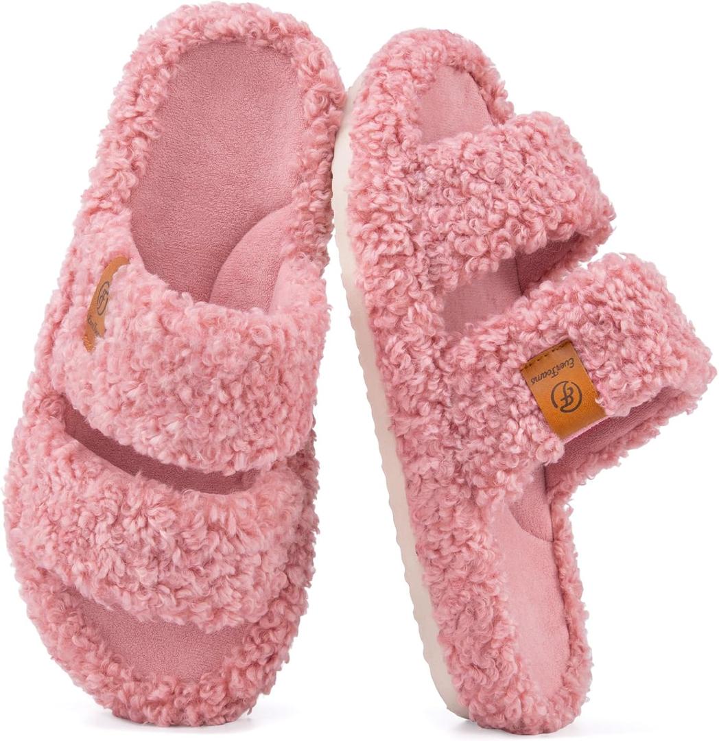 EverFoams Womens Fuzzy Open-toe Slippers Soft Comfy Memory Foam Indoor House Shoes Dusty Rose,7-8 US