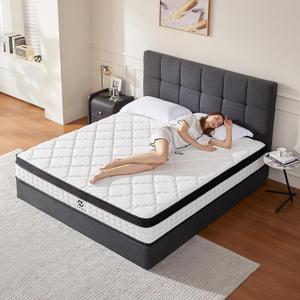 Queen Mattress,12 Inch Queen Size Hybrid Mattress in a Box, Upgraded Memory Foam & Independent Pocket Spring - Zoned Support, Soft and Comfortable, Pressure Relief, CertiPUR-US Certified