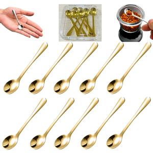 10 Pcs Mini Spoons for Spices, Small Size 2.8" Salt Spoons With Acrylic Box, 304 Stainless Steel Tiny Spoon, Little Spoon for Salt, Sugar, Coffee, Powder, Dessert, Caviar (Gold)