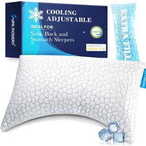 Side Sleeper Pillows for Adults, Cervical Pillow for Side Sleepers, Cooling Pillow with Ergonomic Design, Adjustable Crescent Shredded Memory Foam Pillows for Neck and Shoulder Pain Relief, Queen