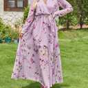 ANRABESS Womens Long Sleeve Floral Maxi Dress Boho Flowy Wrap Slit V Neck Beach Fall Wedding Guest Party Vacation Dresses Floral Purple X-Large (XL)